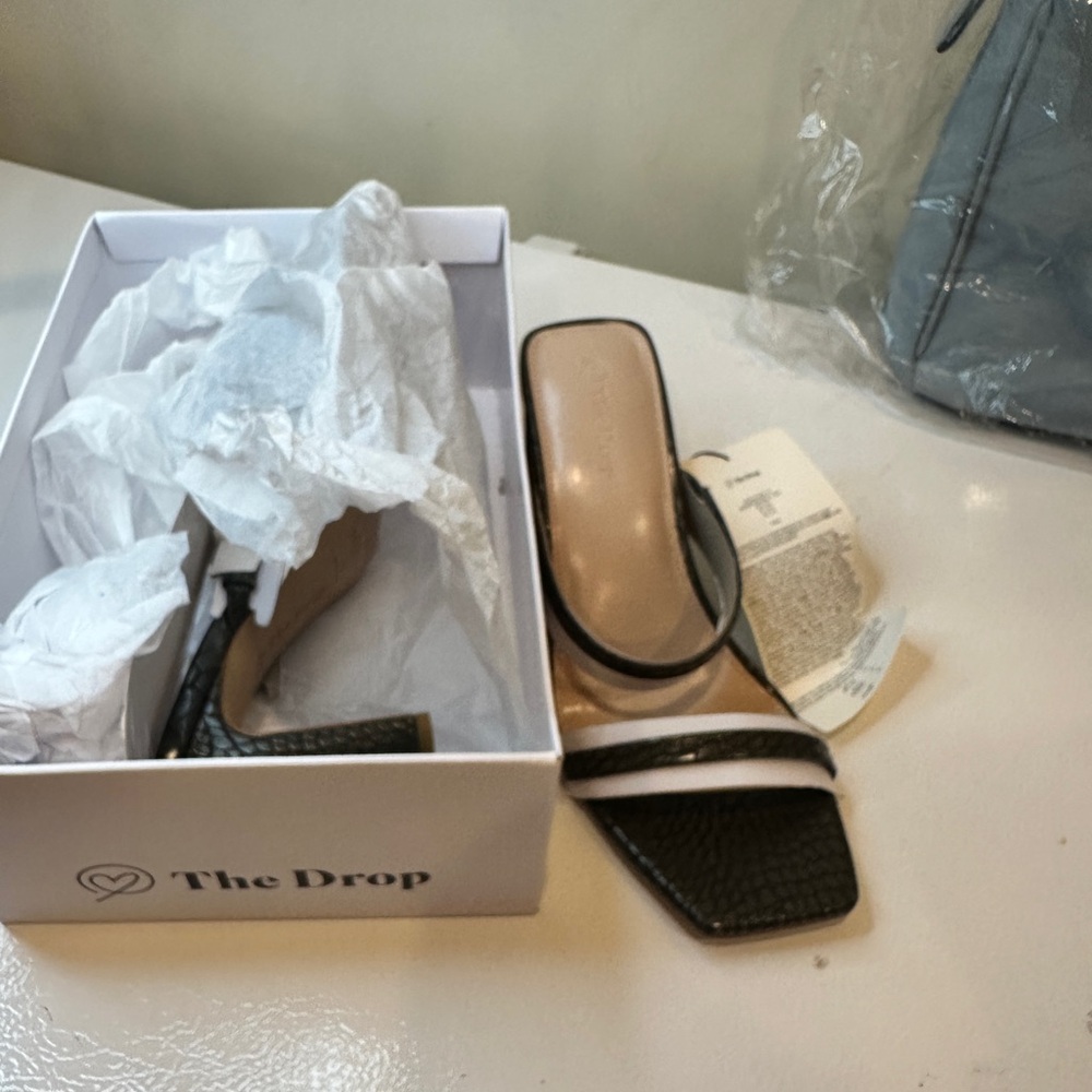 The Drop Black and White Heeled Sandals